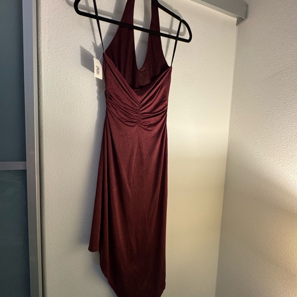 David Meister Red Asymmetrical Ruched Gown - Picture 3 of 4